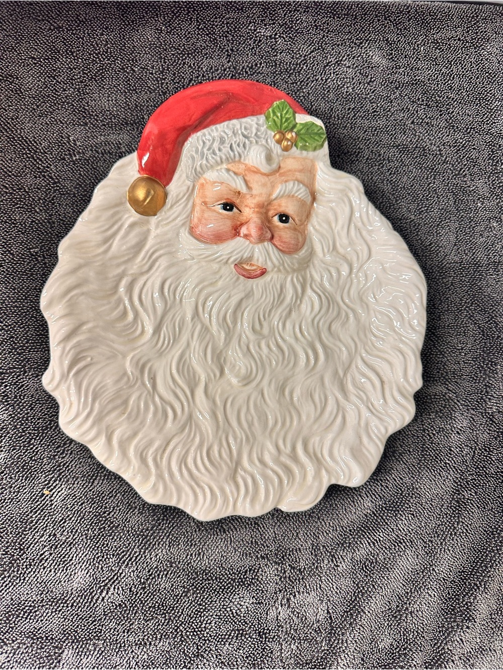 Festive Santa Face Ceramic Serving Plate - White and Red